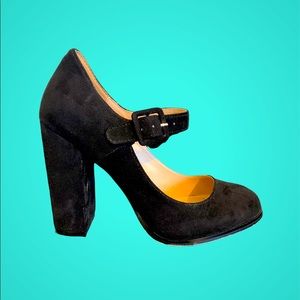 Black Suede Maryjane Chunky Heel Pumps Size 7